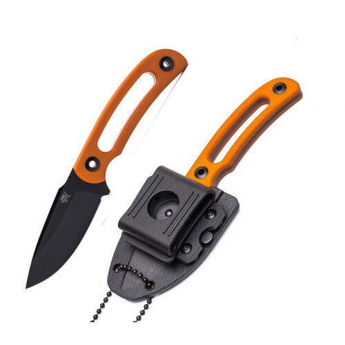 Sanrenmu fixed HORNY Neckknife Schwarz  G10 Orange ABS-Scheide G&uuml;rteladapter  