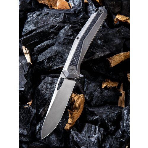 WE Knife Caliber CPM-S35VN Flat Titan Carbon / Kohlefaser Schwarz Satin Keramikkugellager Glasbrecher WE808B