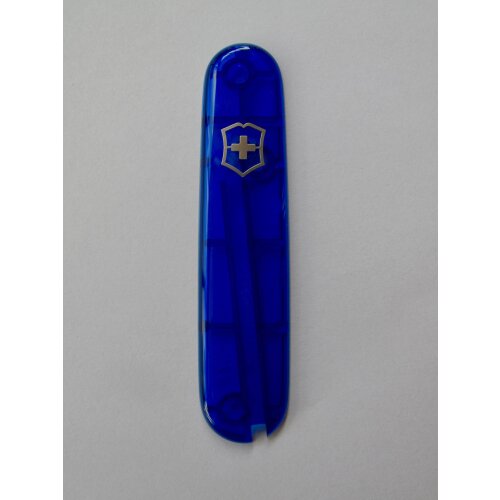 Victorinox Griffschalen 84 mm transparent blau vorne Logo Offiziersmesser