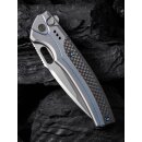 WE Knife Exciton Limited Edition Silver Bead Blasted - Twill Carbon Fiber Integral Spacer Grau Blau