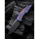 WE KNIFE OAO - Black Stonewashed Bevels Black Brushed Flats - Titanium With Timascus Inlay Black Purple Golden Blue