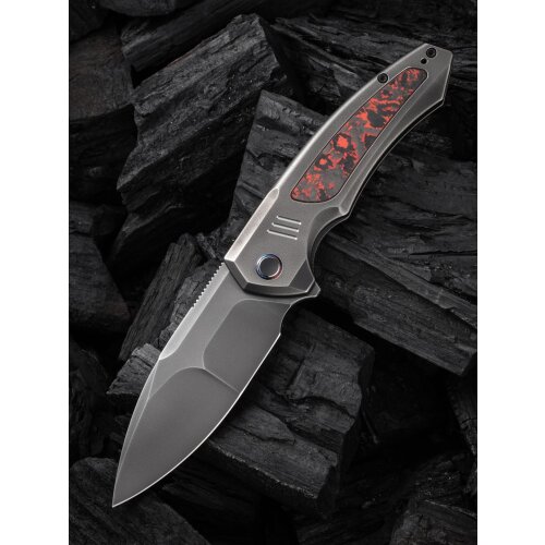WE KNIFE Hyperactive Vanax Polished Gray - Titanium With Lava Flow Fat Carbon Fiber Inlay