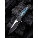 WE Knife Button Lock Kitefin CPM 20CV Black Stonewashed-Satin Flat Titanium with Fat Carbon Fiber Inlay Arctic Storm SN 120